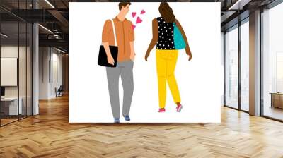 Love at first sight concept. Guy fell in love with girl on street vector illustration Wall mural