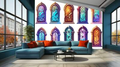 stained glass window set. stained glass mosaic antique stone magic. vector illustration cartoon Wall mural