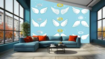 wings and nimbus. angel winged glory halo cute cartoon drawings vector illustration Wall mural