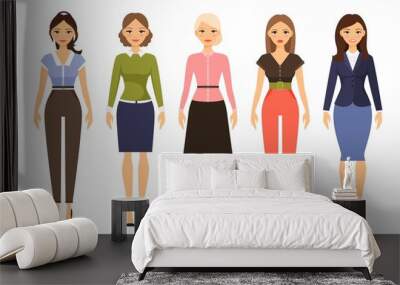 woman dresscode vector illustration. beautiful women in different outfits icons on white background Wall mural