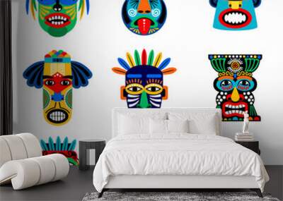 Zulu or aztec mask icons Wall mural