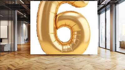 Golden number 6 balloon for celebrations. Wall mural