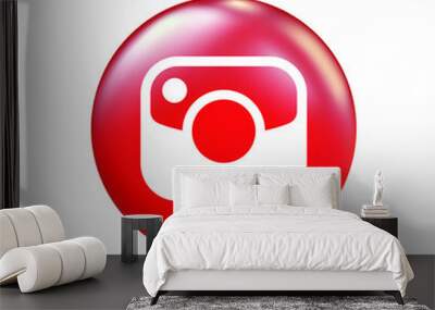 camera icon design, white on red, flat EPS vector image Wall mural