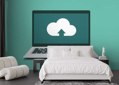 Cloud computing uploading technology icon on laptop computer screen, vector flat illustration Wall mural