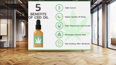 five benefits of CBD hemp oil for health, cannabis or Cannabidiol infographic information concept. flat vector symbol icon illustration design Wall mural