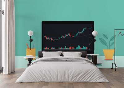 human hand using laptop computer trading cryptocurrency, forex, stock with financial chart to buy and sell for exchange market concept, vector flat illustration Wall mural