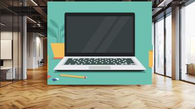 laptop computer with blank empty display screen for copy space on workplace, vector flat illustration	 Wall mural