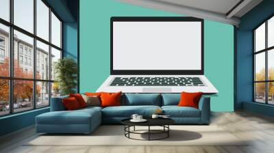 laptop computer with white blank empty display screen for copy space and text on workplace, vector flat illustration Wall mural