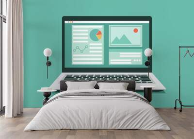 online business, remote working and work from anywhere concept on laptop cmoputer, vector flat illustration Wall mural