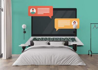 online chatting on laptop computer concept, people connecting together and work from anywhere, vector flat illustration Wall mural