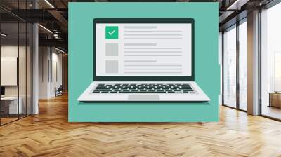 online exam choice or survey concept on laptop computer, checklist document on browser window, vector flat illustration Wall mural