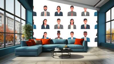 People portraits of businessmen and businesswomen, male and female face avatars isolated icons set, vector flat illustration Wall mural