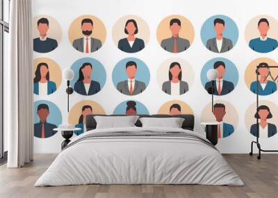 People portraits of faceless businessmen and businesswomen, men and women face avatars isolated at round icons set, vector flat illustration Wall mural