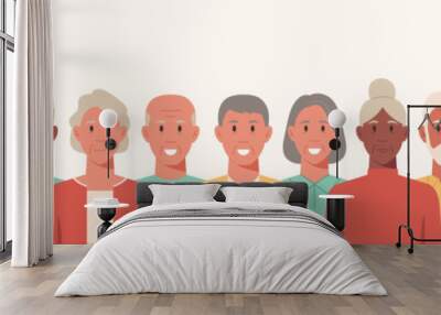 People portraits of senior men and women, older men and women face avatars isolated group, vector flat illustration Wall mural