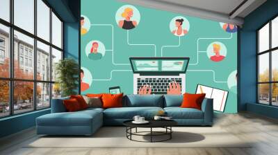 people with different and expert skills connecting and working online together on laptop computer, remote working, work from home, work from anywhere and new normal concept, vector flat illustration Wall mural