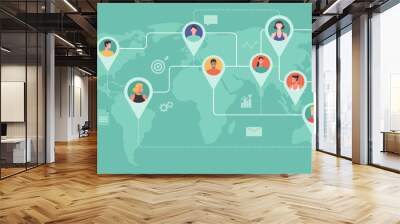 professional people from around the world connecting and working together online, remote working, work from home, work from anywhere, new normal, symbol icon vector flat illustration Wall mural