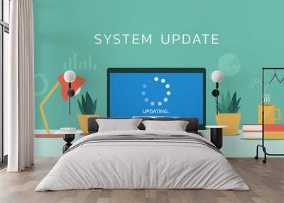 system software updating or loading process concept on laptop computer screen, vector flat design illustration Wall mural