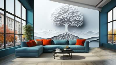 Eco-Friendly Paper Cut Tree Absorbing CO2 - Concept of Nature and Carbon Emissions Reduction Wall mural