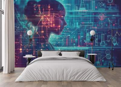 Futuristic Biotech Icons Vector Collage with Laboratory Scenes and Scientific Colors Wall mural