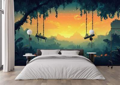 Retro Arcade Jungle Adventure: Swinging Vines Background Wall mural