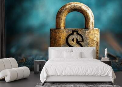 Secure Financial Transactions Concept in Paper Cut Style - Lock with Dollar Sign Symbol Wall mural