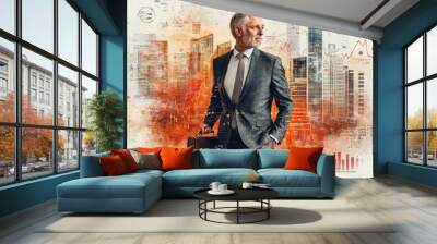 Senior Executive with Briefcase in Urban Setting Wall mural