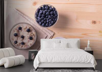 blueberries and porridge as morning healthy breakfast concept Wall mural