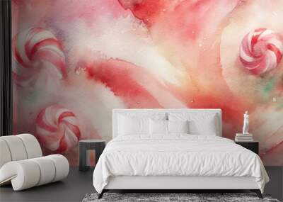 Watercolor background with candy swirl pattern, festive and playful illustration, vibrant design Wall mural