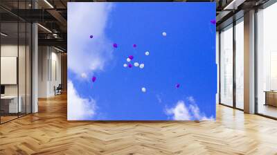 flying ballons in blue sky Wall mural