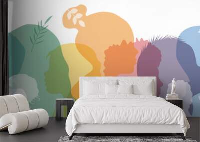 children of different ethnicities stand side by side together. flat vector illustration. Wall mural