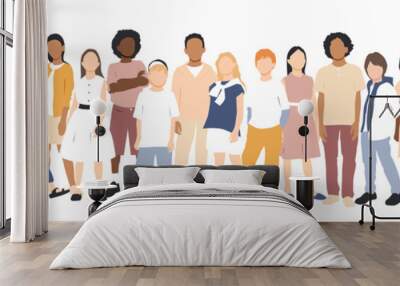 Children of different ethnicities stand side by side together. Flat vector illustration. Wall mural