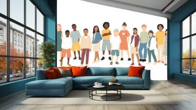 Children of different ethnicities stand side by side together. Flat vector illustration. Wall mural