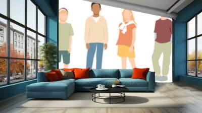 Children of different ethnicities stand side by side together. Transparent background. Wall mural