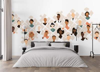 Different people in puzzles. Diversity concept. Wall mural