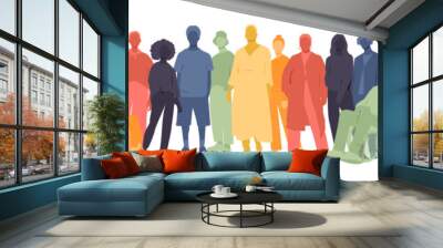 Different people stand side by side together.  Wall mural