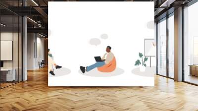 Different people work. People with chat bubbles. Modern colorful design. Wall mural