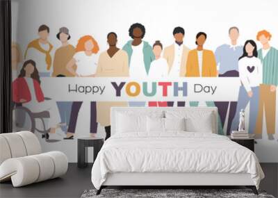 Happy Youth Day banner. People stand side by side together. Flat vector illustration. Wall mural