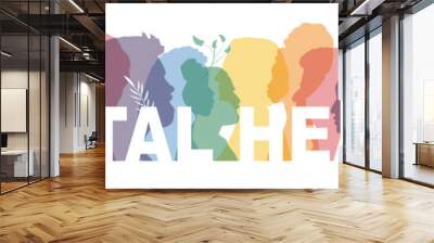 Mental Health banner. Different people stand side by side together. Flat vector illustration. Wall mural