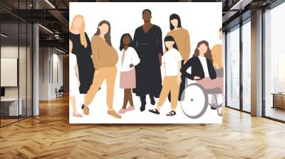 Multicultural group of mothers with kids collection. Flat vector illustration. Wall mural