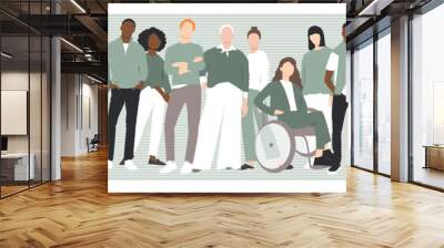 People of different ethnicities stand side by side together. Flat vector illustration.	
 Wall mural