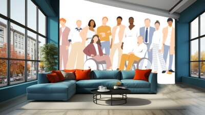 People of different ethnicities stand side by side together. Flat vector illustration. Wall mural