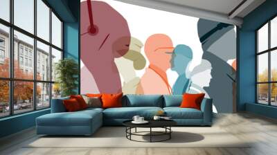 People of different professions together. Transparent background. Wall mural