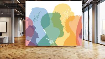 People stand side by side together. Flat vector illustration. Wall mural