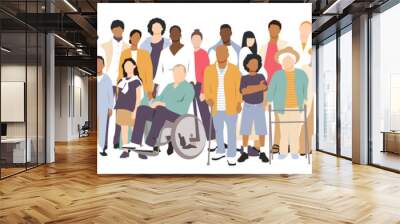 People stand side by side together. Flat vector illustration. Wall mural