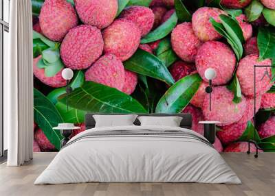 Close-up of red fresh Lychee fruits in Thailand market Wall mural