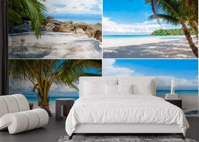 Photo collage of tropical beach with palm trees Wall mural