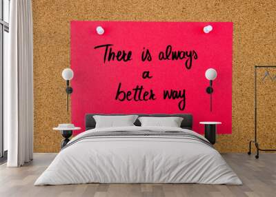 Red paper note with handwritten text on cork board Wall mural