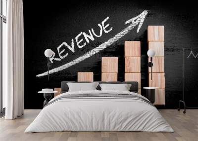 Word Revenue on ascending arrow above bar graph Wall mural