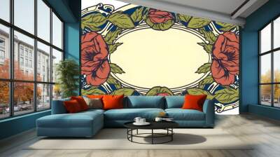  label art nouveau - blue oval. Generative AI Wall mural