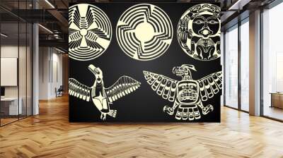 North America and Canada native art in black and white Wall mural